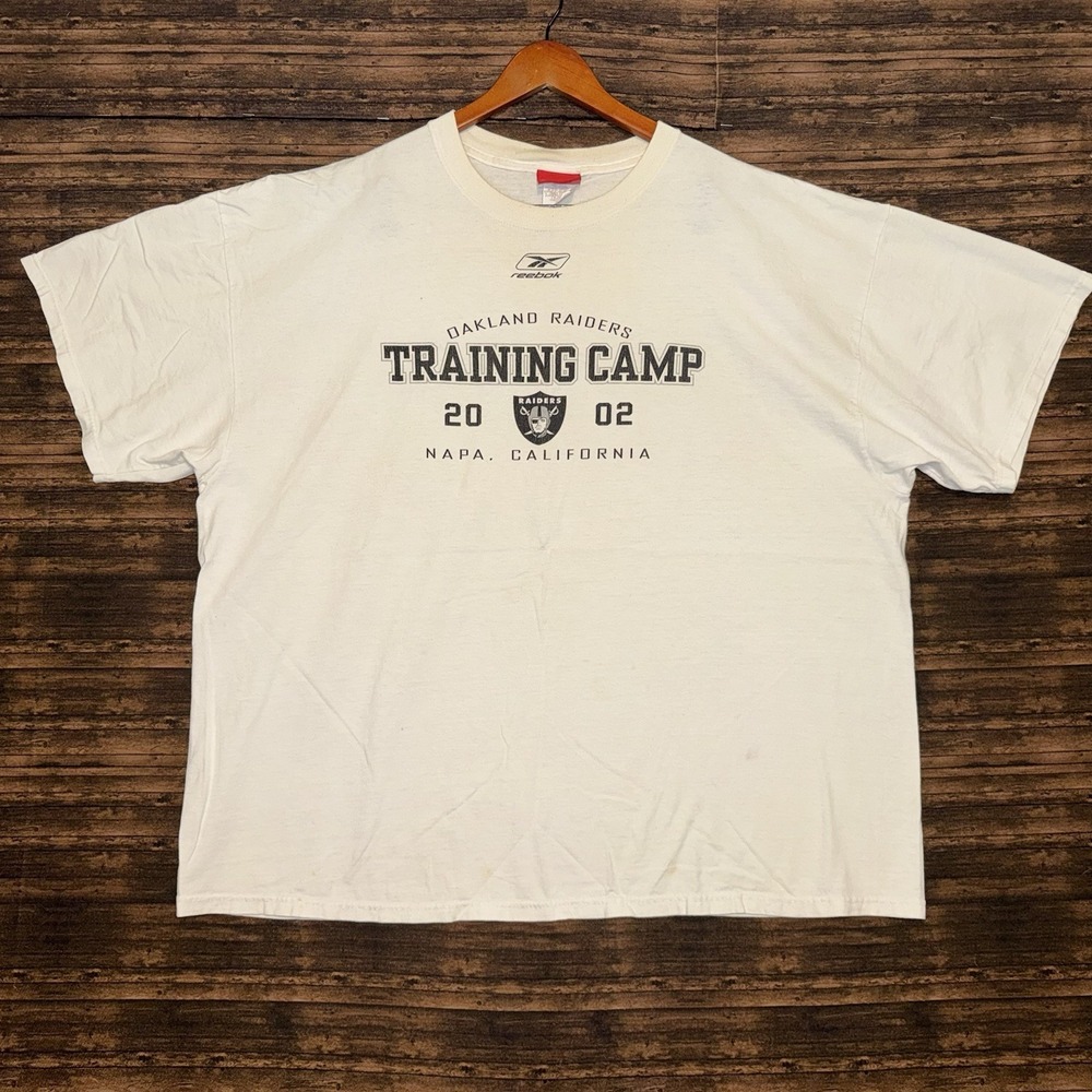 Vintage Reebok Oakland Raiders Training Camp 2002 Graphic T Shirt Size 2XL